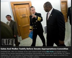 Admiral Mike Mullen, Chairman of the Joint Chiefs, and his Special Advisor, Vince McBeth, walk to Senate Hearing